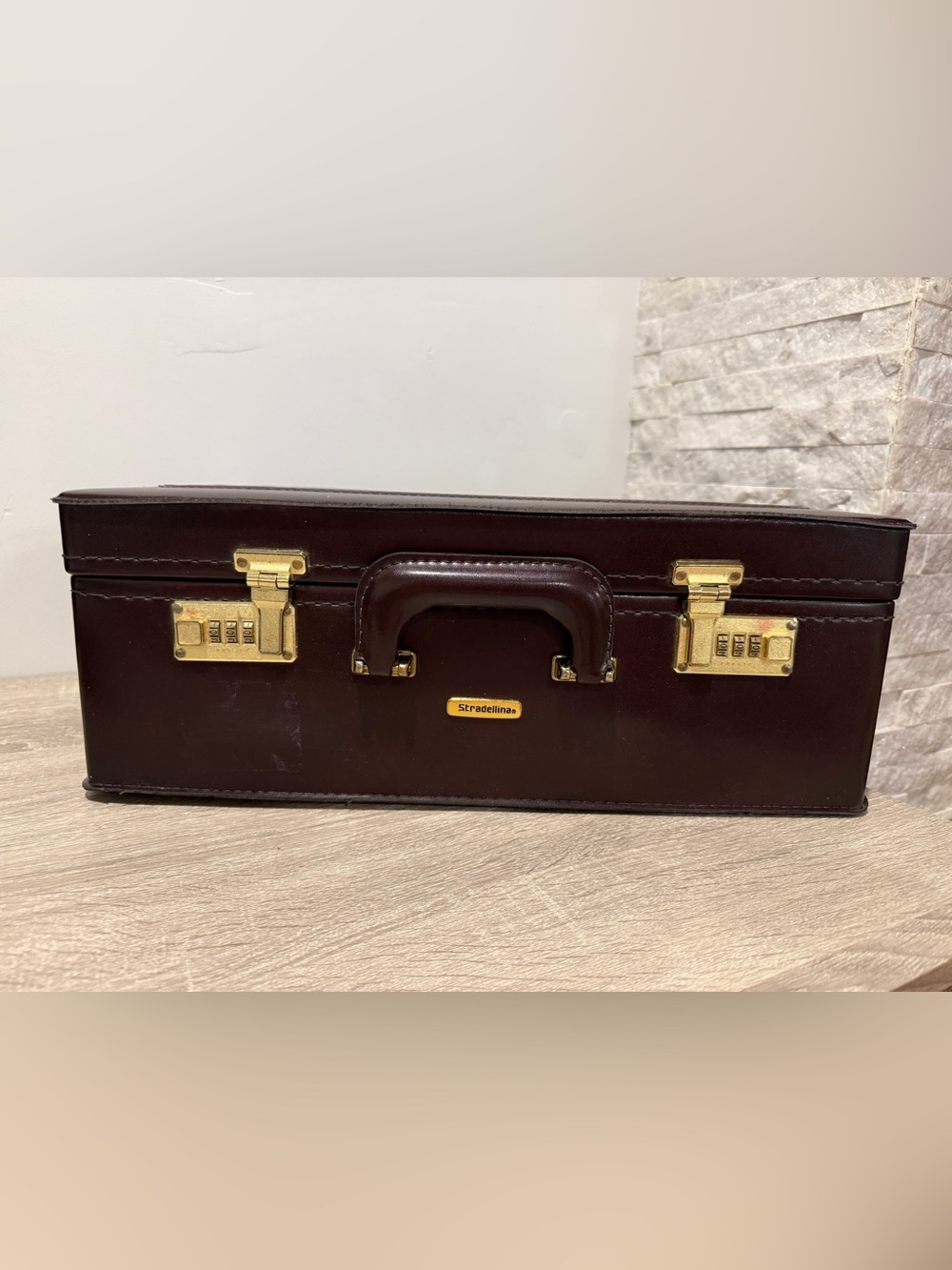 Vintage Stradellina Dark Brown Leather Hard Case Briefcase Attache Prestolock